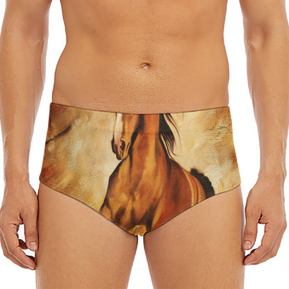 Brown Horse Painting Print Men's Triangle Swim Briefs