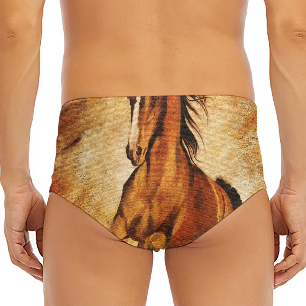 Brown Horse Painting Print Men's Triangle Swim Briefs