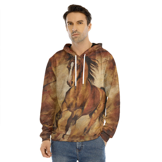 Brown Horse Painting Print Men's Velvet Pullover Hoodie
