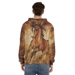 Brown Horse Painting Print Men's Velvet Pullover Hoodie