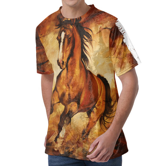 Brown Horse Painting Print Men's Velvet T-Shirt