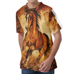 Brown Horse Painting Print Men's Velvet T-Shirt
