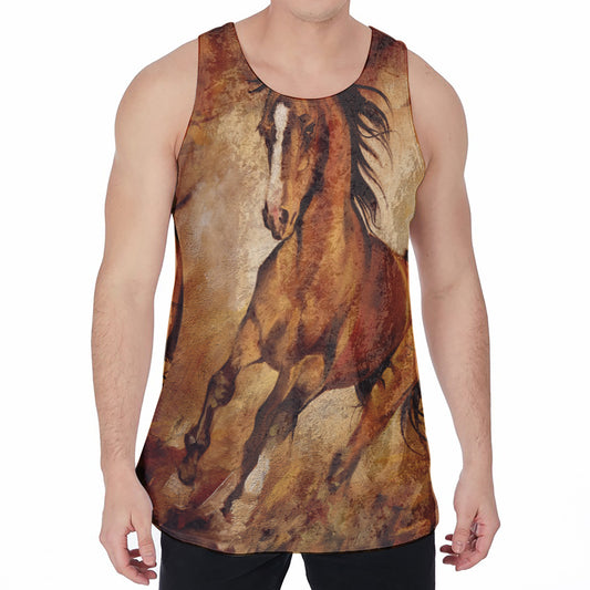 Brown Horse Painting Print Men's Velvet Tank Top