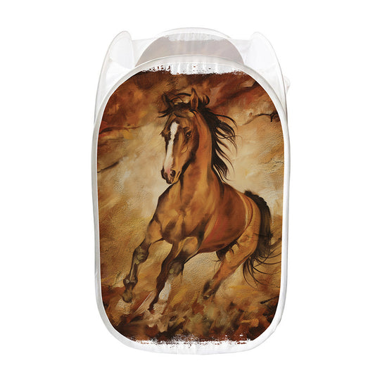 Brown Horse Painting Print Mesh Laundry Hamper