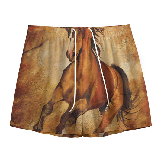 Brown Horse Painting Print Mesh Shorts