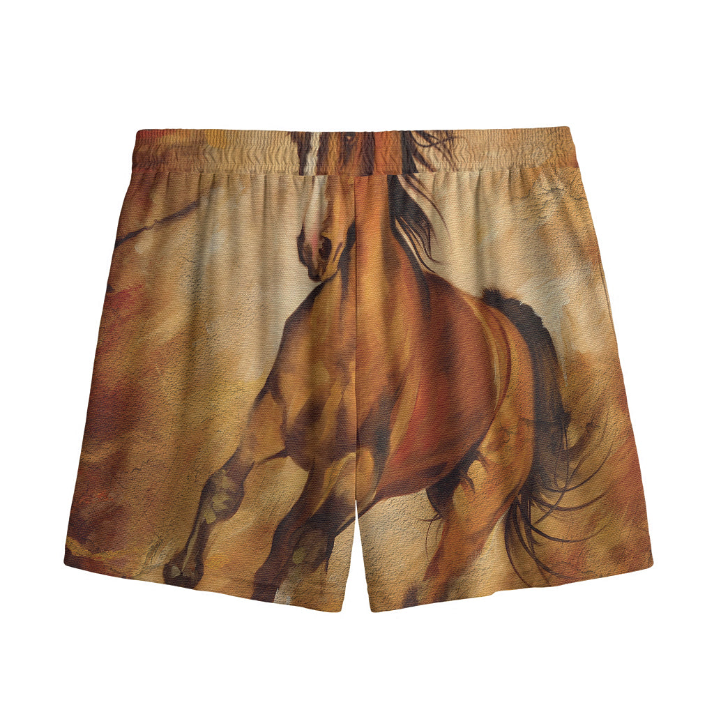 Brown Horse Painting Print Mesh Shorts