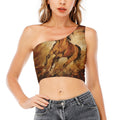 Brown Horse Painting Print One Shoulder Crop Top