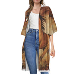 Brown Horse Painting Print Open Front Beach Cover Up