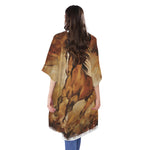 Brown Horse Painting Print Open Front Beach Cover Up