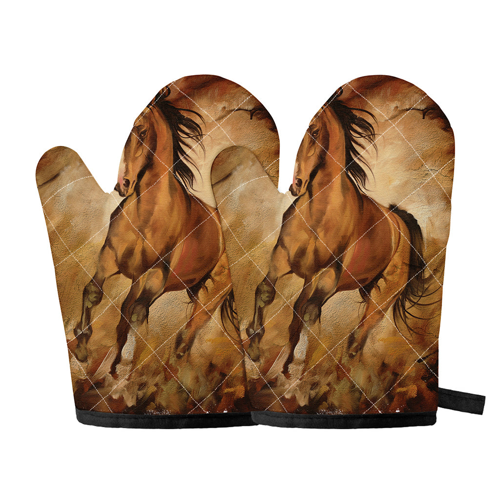 Brown Horse Painting Print Oven Mitts