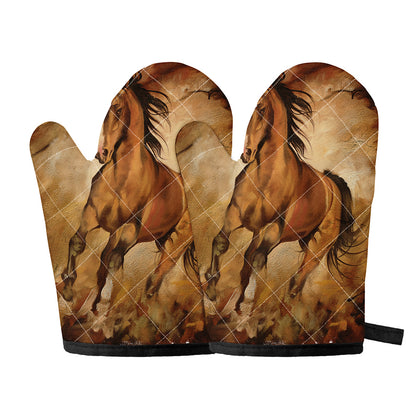 Brown Horse Painting Print Oven Mitts