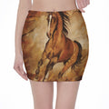 Brown Horse Painting Print Pencil Mini Skirt