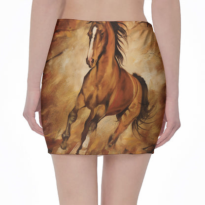 Brown Horse Painting Print Pencil Mini Skirt