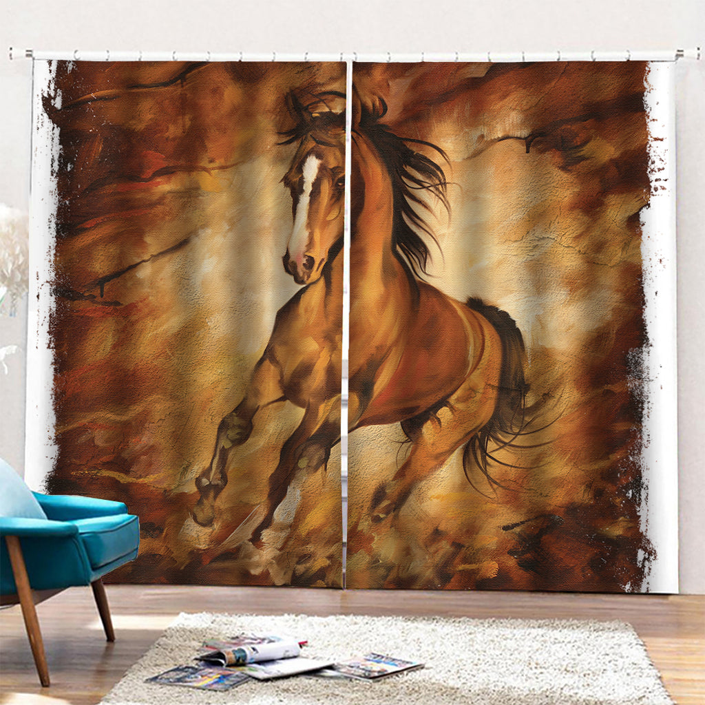 Brown Horse Painting Print Pencil Pleat Curtains