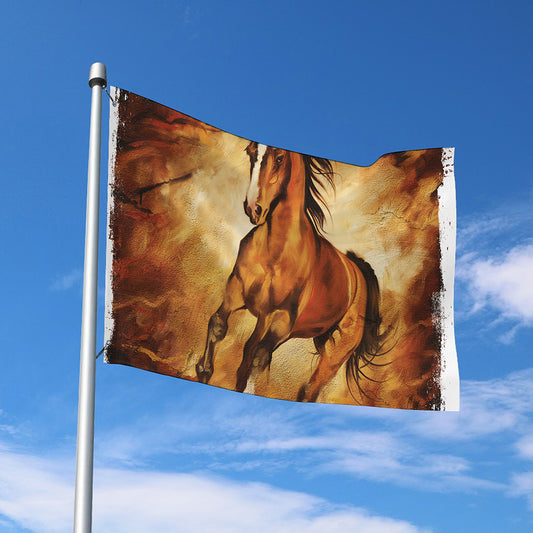 Brown Horse Painting Print Polyester Flag