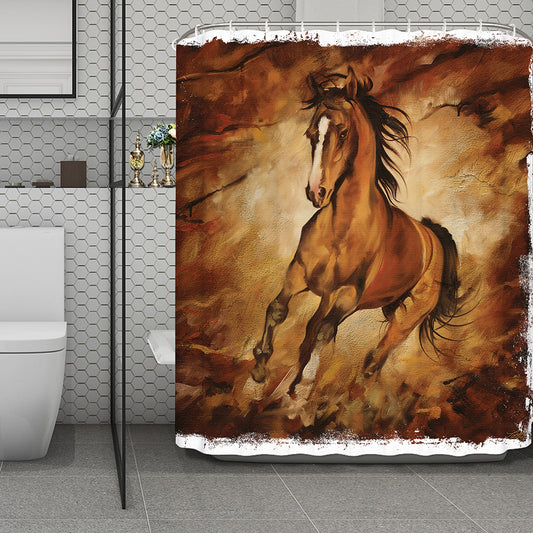 Brown Horse Painting Print Polyester Shower Curtain