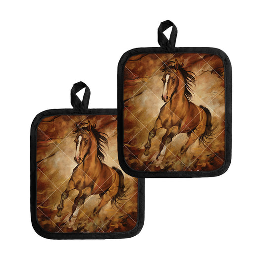 Brown Horse Painting Print Pot Holders