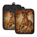 Brown Horse Painting Print Pot Holders With Pocket
