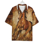 Brown Horse Painting Print Rayon Hawaiian Shirt