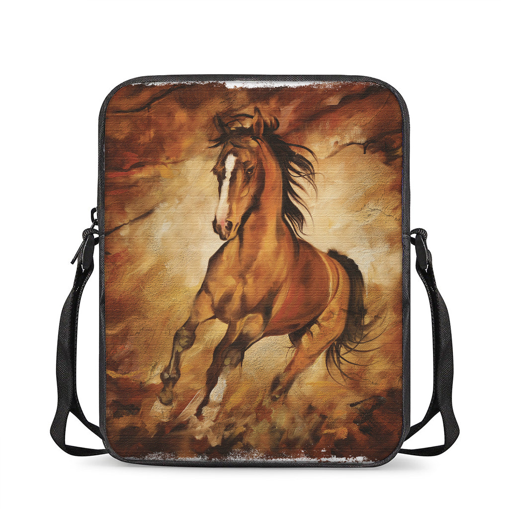 Brown Horse Painting Print Rectangular Crossbody Bag