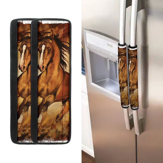 Brown Horse Painting Print Refrigerator Handle Covers