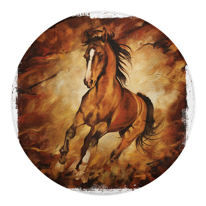 Brown Horse Painting Print Round Blanket