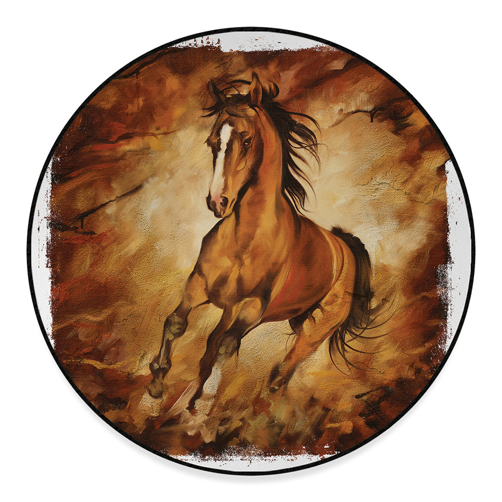 Brown Horse Painting Print Round Floor Mat