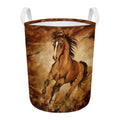 Brown Horse Painting Print Round Laundry Basket