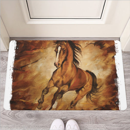 Brown Horse Painting Print Rubber Doormat