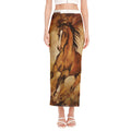 Brown Horse Painting Print Side Slit Maxi Skirt