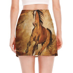 Brown Horse Painting Print Side Slit Mini Skirt