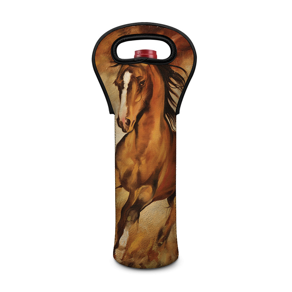 Brown Horse Painting Print Single Neoprene Wine Tote