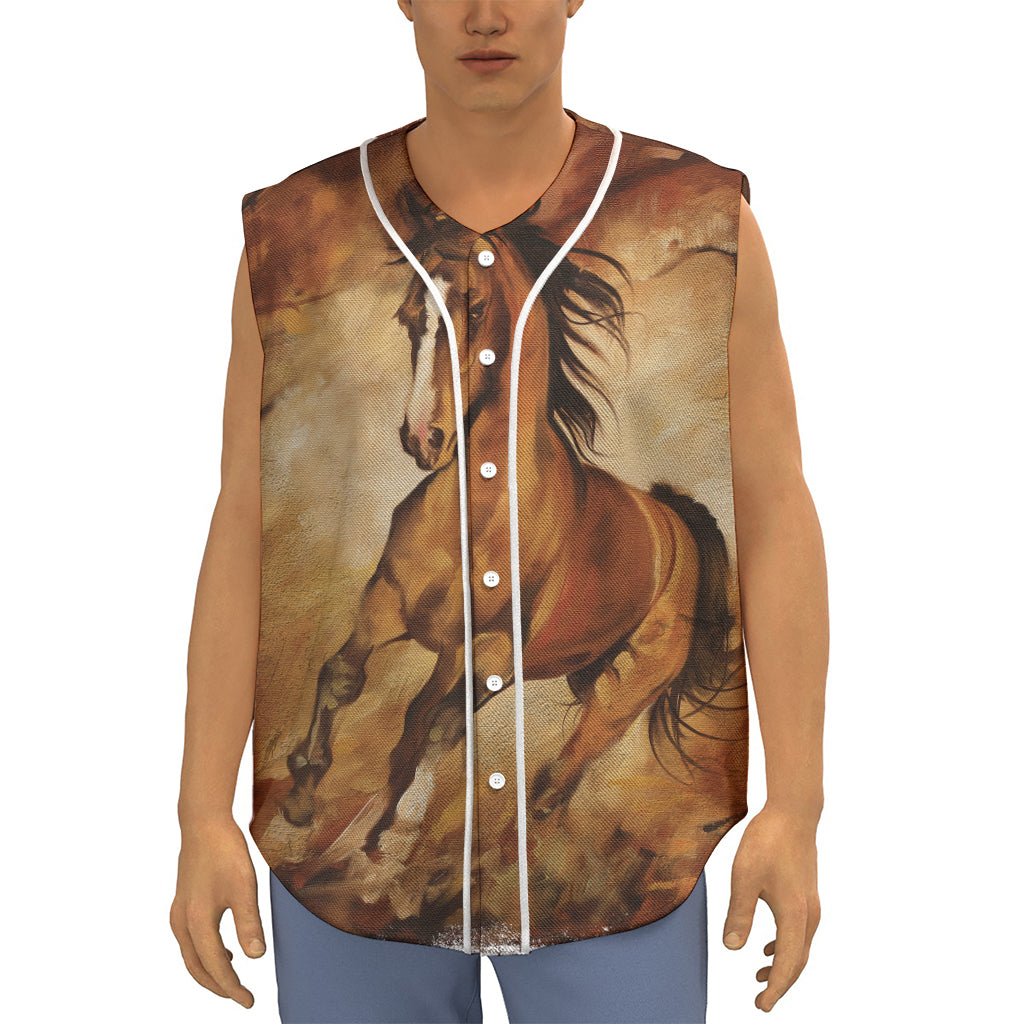 Brown Horse Painting Print Sleeveless Baseball Jersey