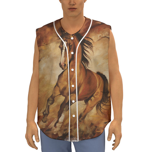 Brown Horse Painting Print Sleeveless Baseball Jersey