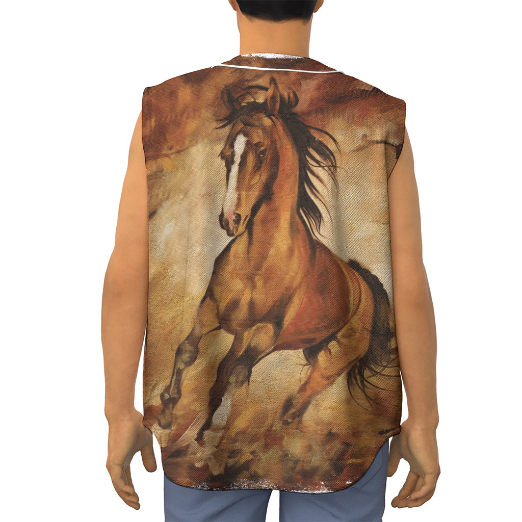 Brown Horse Painting Print Sleeveless Baseball Jersey