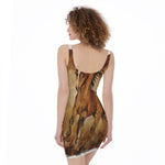 Brown Horse Painting Print Sleeveless Bodycon Dress