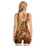 Brown Horse Painting Print Sleeveless One Piece Swimsuit