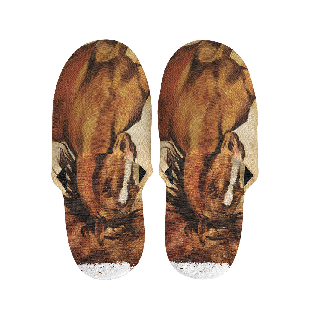 Brown Horse Painting Print Slippers
