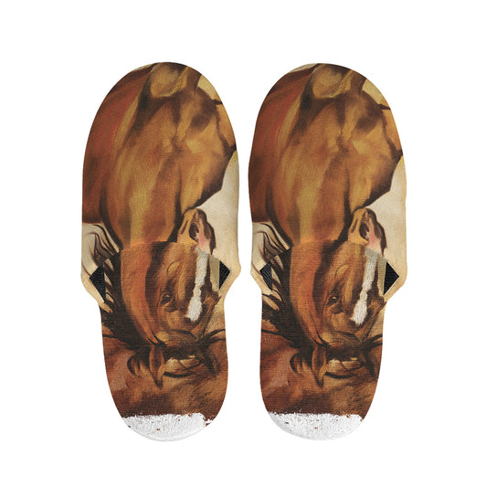 Brown Horse Painting Print Slippers