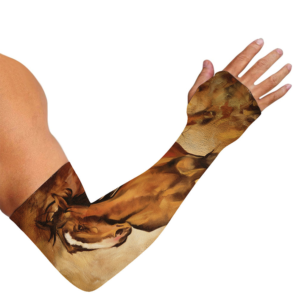Brown Horse Painting Print Sun Protection Arm Sleeves