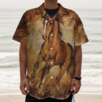 Brown Horse Painting Print Textured Short Sleeve Shirt