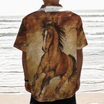 Brown Horse Painting Print Textured Short Sleeve Shirt