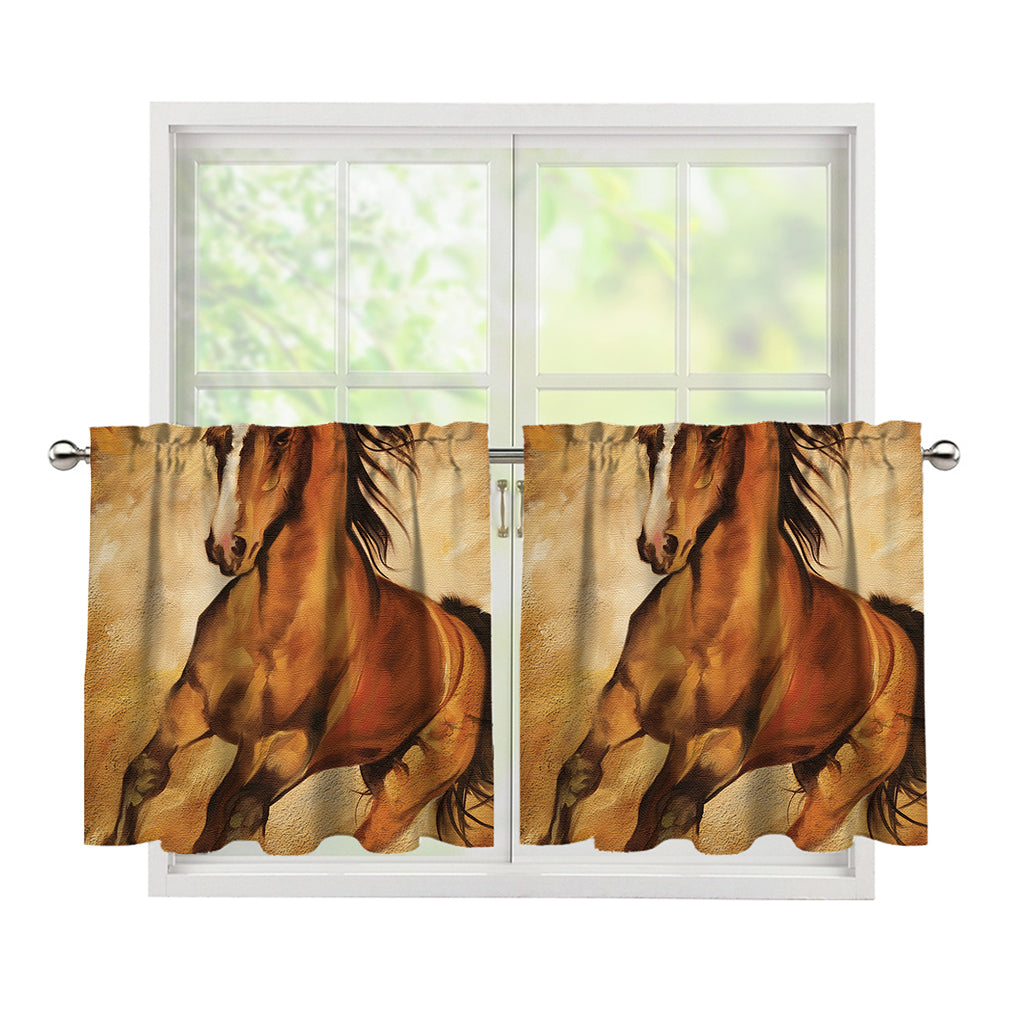 Brown Horse Painting Print Tier Curtains