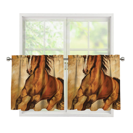Brown Horse Painting Print Tier Curtains