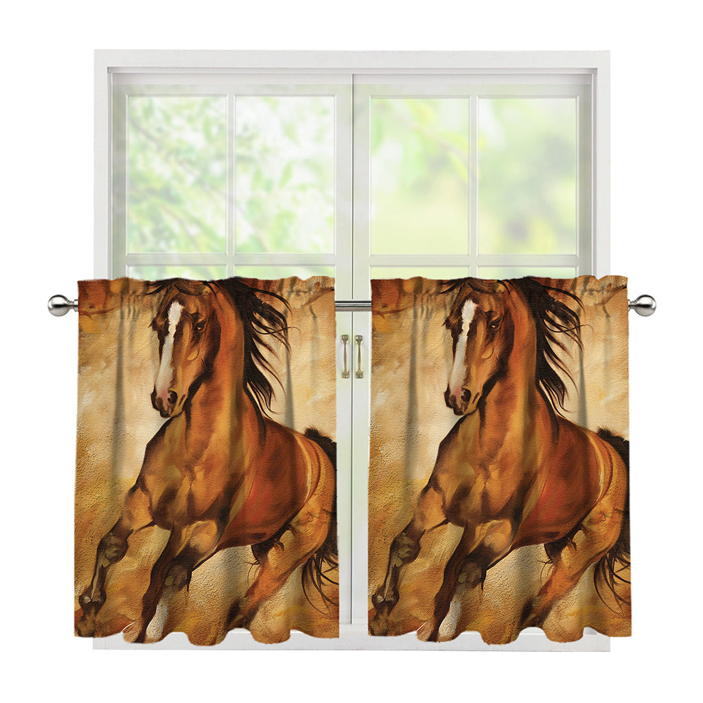Brown Horse Painting Print Tier Curtains