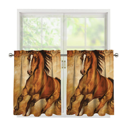 Brown Horse Painting Print Tier Curtains