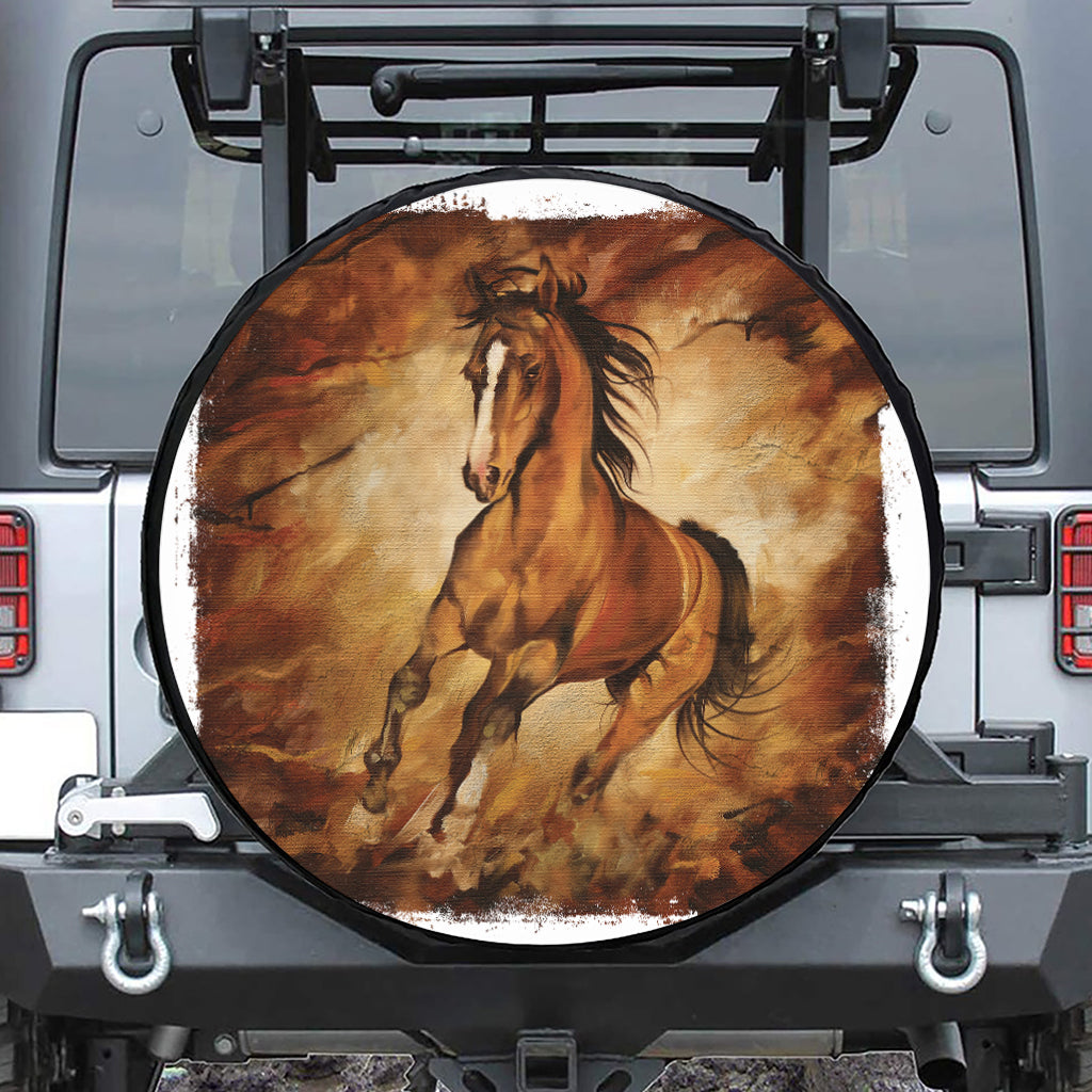 Brown Horse Painting Print Tire Cover
