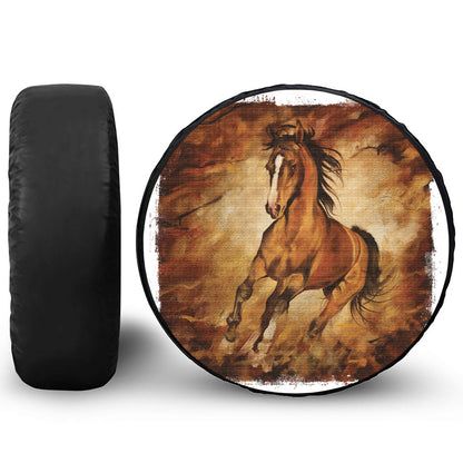 Brown Horse Painting Print Tire Cover