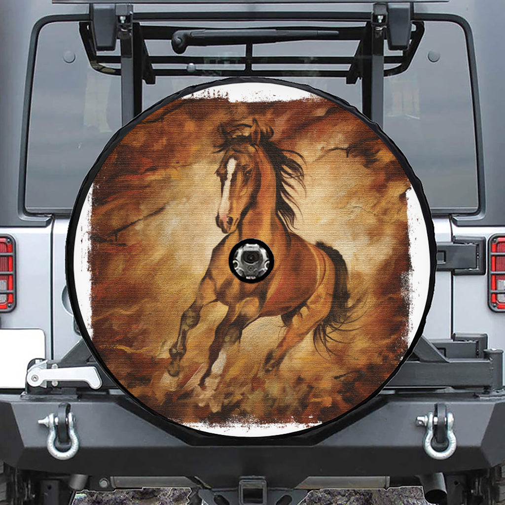 Brown Horse Painting Print Tire Cover With Camera Hole