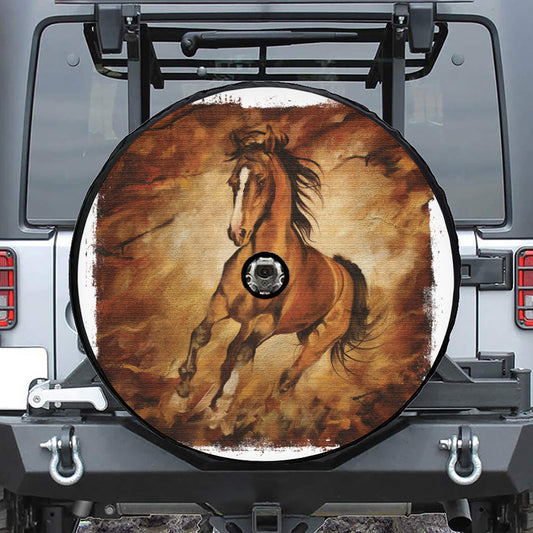 Brown Horse Painting Print Tire Cover With Camera Hole